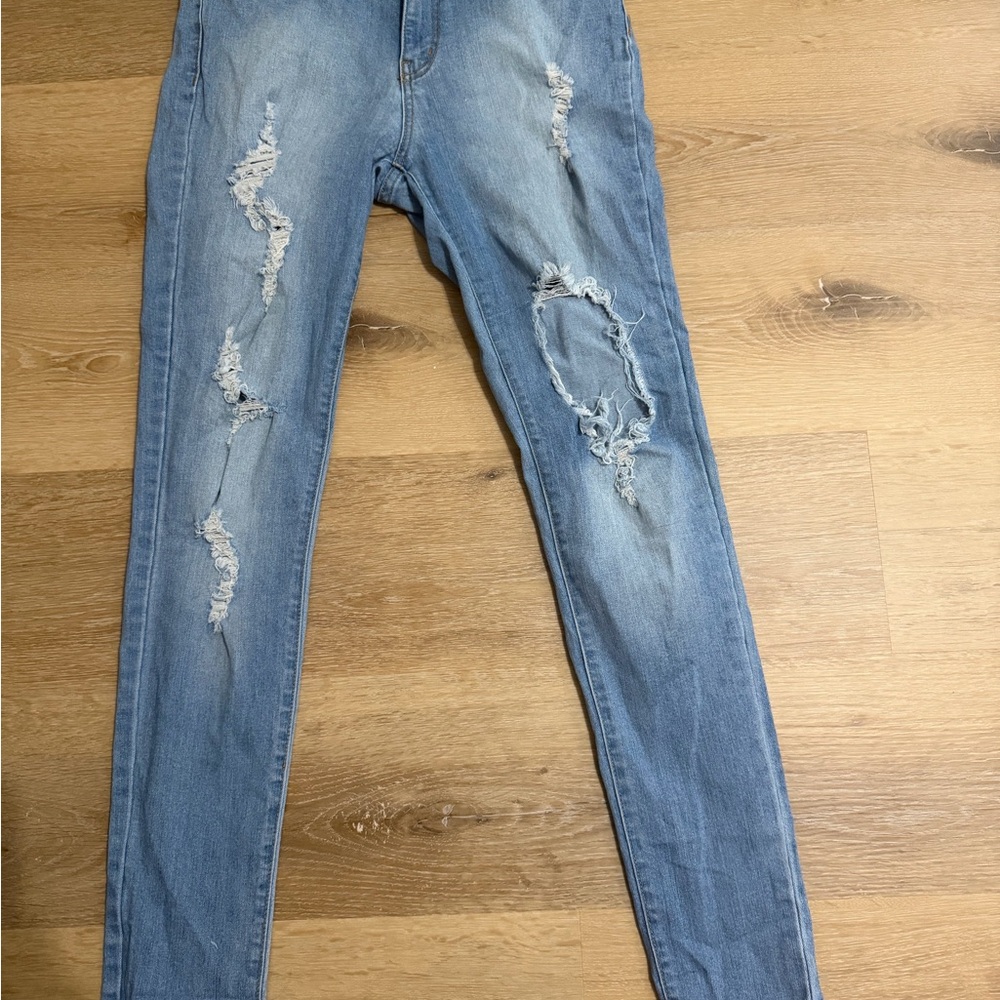 Fashion Nova Light Blue Distressed Skinny Jeans
